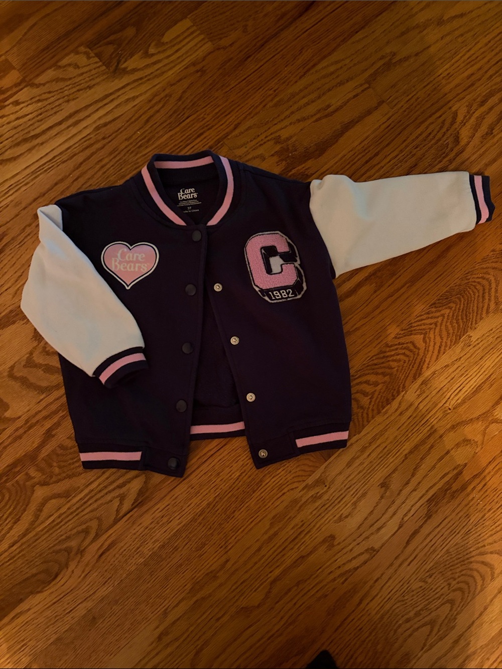 Care Bears Navy and White Varsity Jacket with Pink Trim